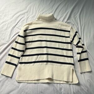 Old Navy Cream and Navy Striped Turtleneck Sweater